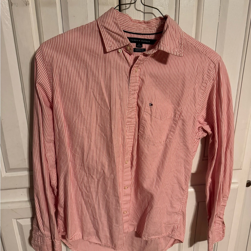Tommy Hilfiger Men's Red Striped Dress Shirt